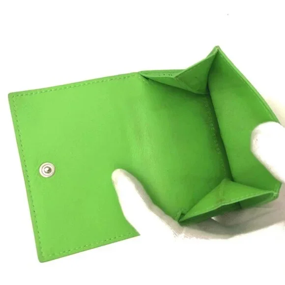 BALENCIAGA Logo Punching Leather Trifold Wallet Green/2BJ3558